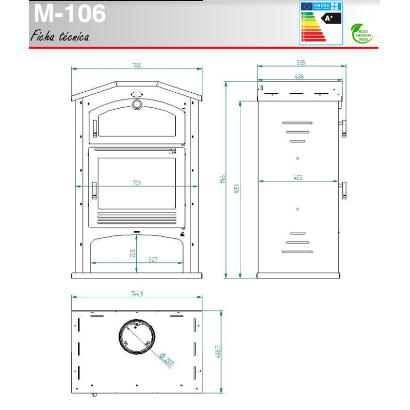medidas de estufa de estufa de leña con horno