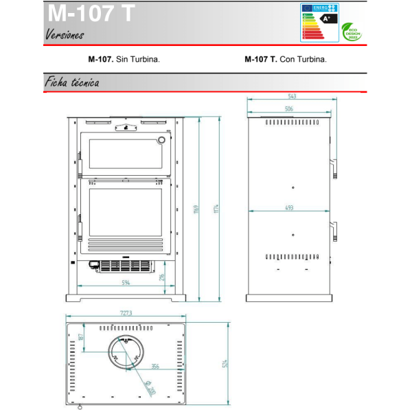 Dimensiones de estufa m-107