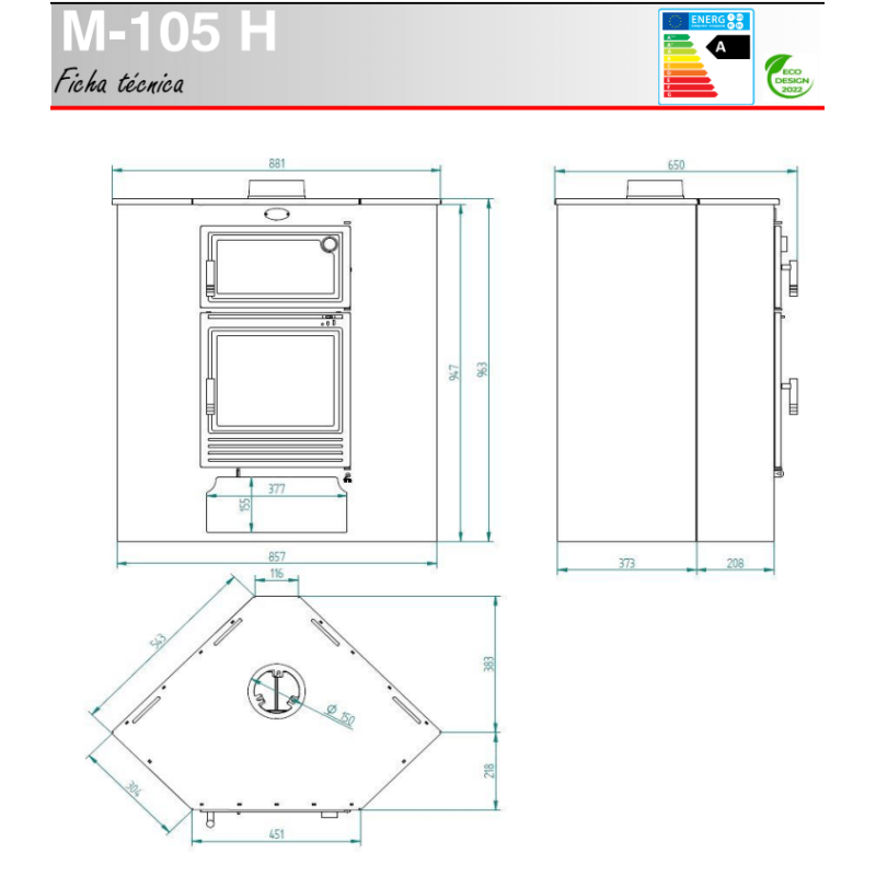Estufa de leña con horno de rincón M-105 H