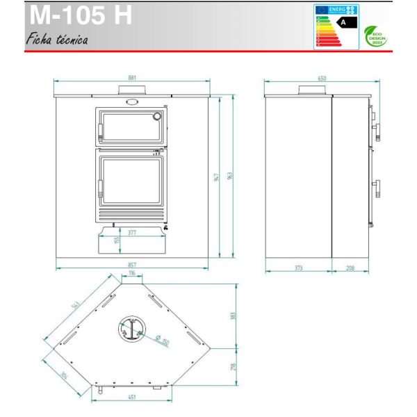 Estufa de leña con horno de rincón M-105 H