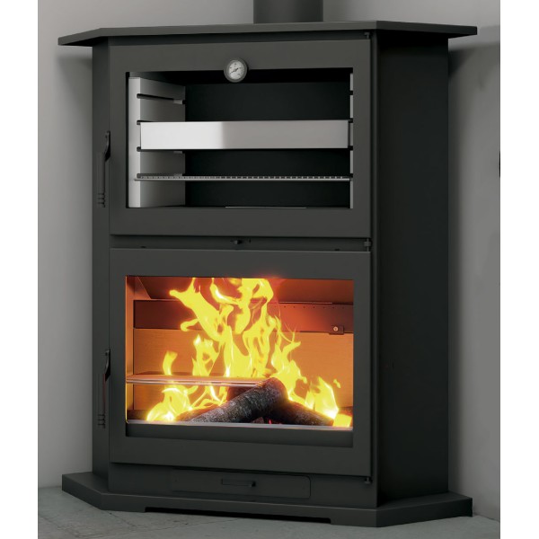 Estufa de leña de rincón con horno en inox CH-9 R