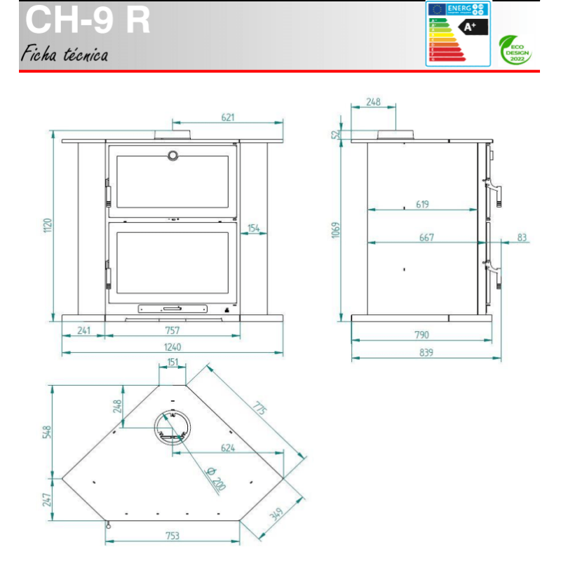 medidas de estufa ch-9 r