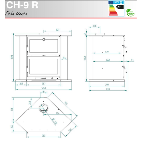 medidas de estufa ch-9 r
