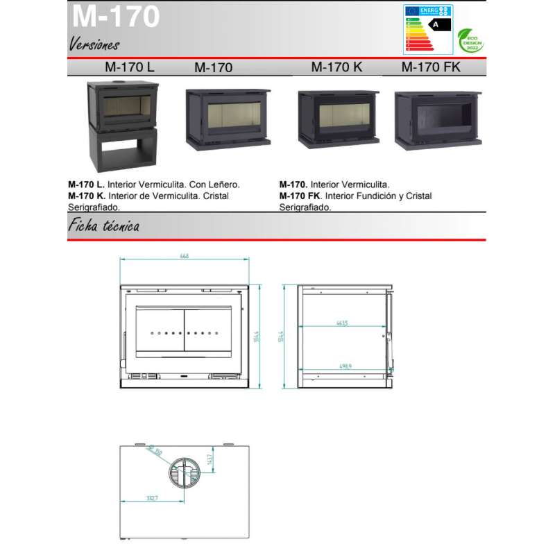 medidas de estufa m-170 fk