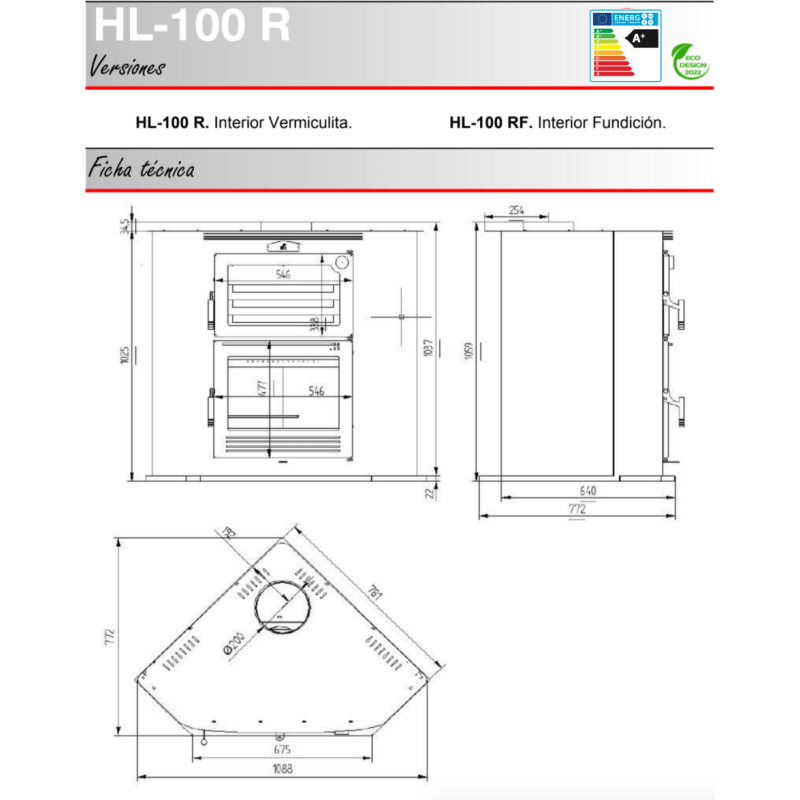 medidas de horno de leña para rincón hl-100 r