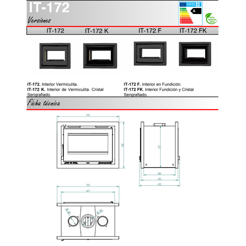 Insertable de leña doble cara IT-172