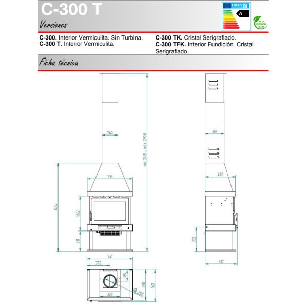 Chimenea frontal de leña C-300 TFK