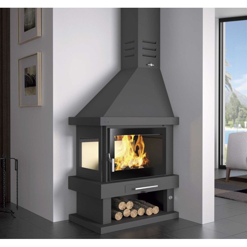 Chimenea esquinera de leña