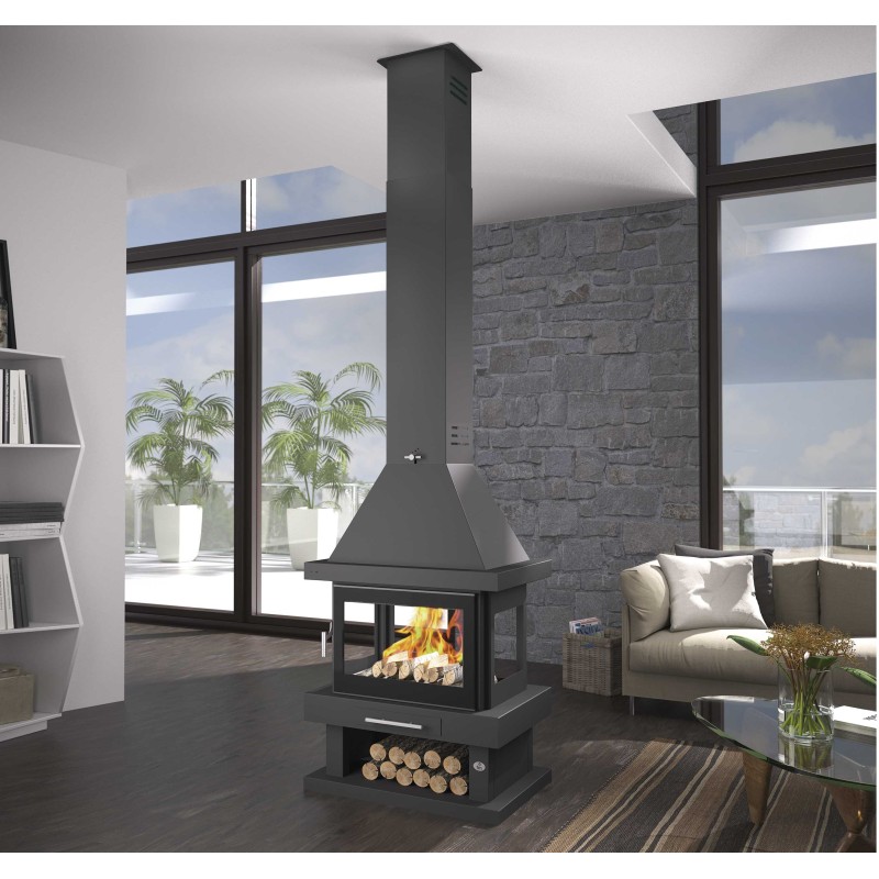 chimenea de leña de 4 caras
