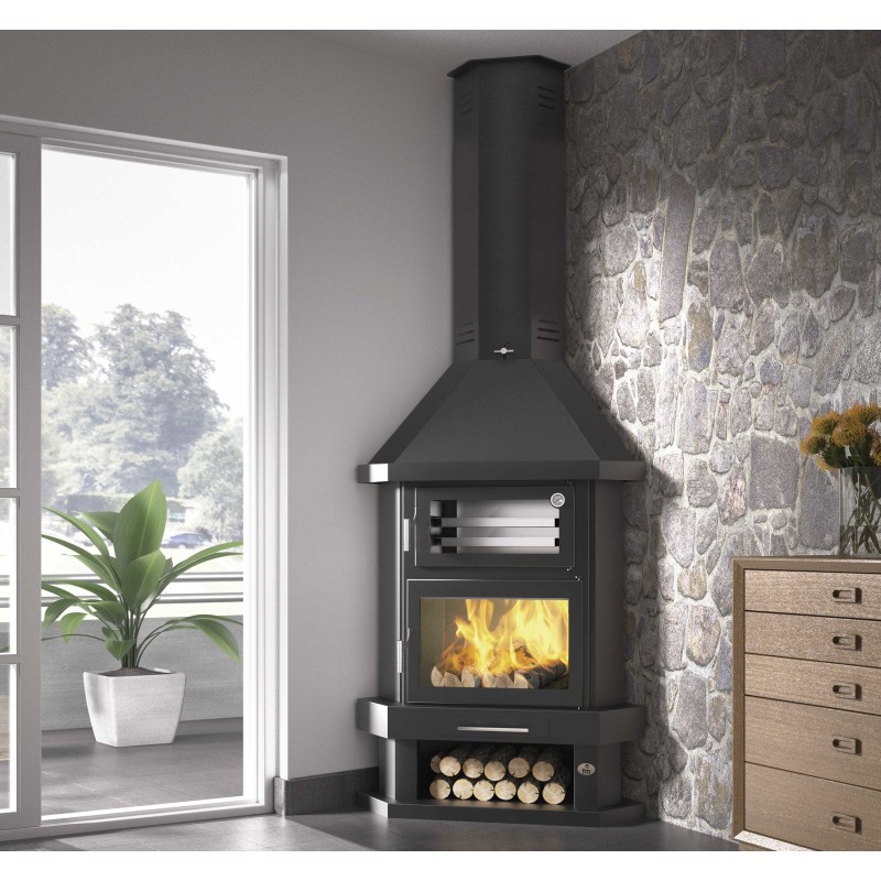 chimenea de leña con interior en vermiculita