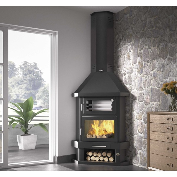 chimenea de leña con interior en vermiculita