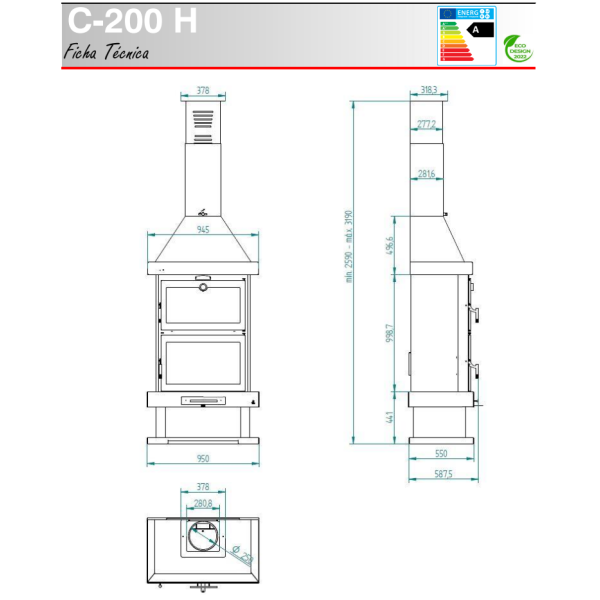 dimensiones de chimenea con horno