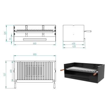 Barbacoa de Carbón y Leña 80 cm BV‐80 2