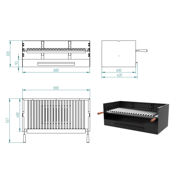 Barbacoa de Carbón y Leña 80 cm BV‐80
