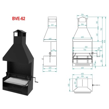 Barbacoa de Carbón y leña con Chimenea y Elevador 2