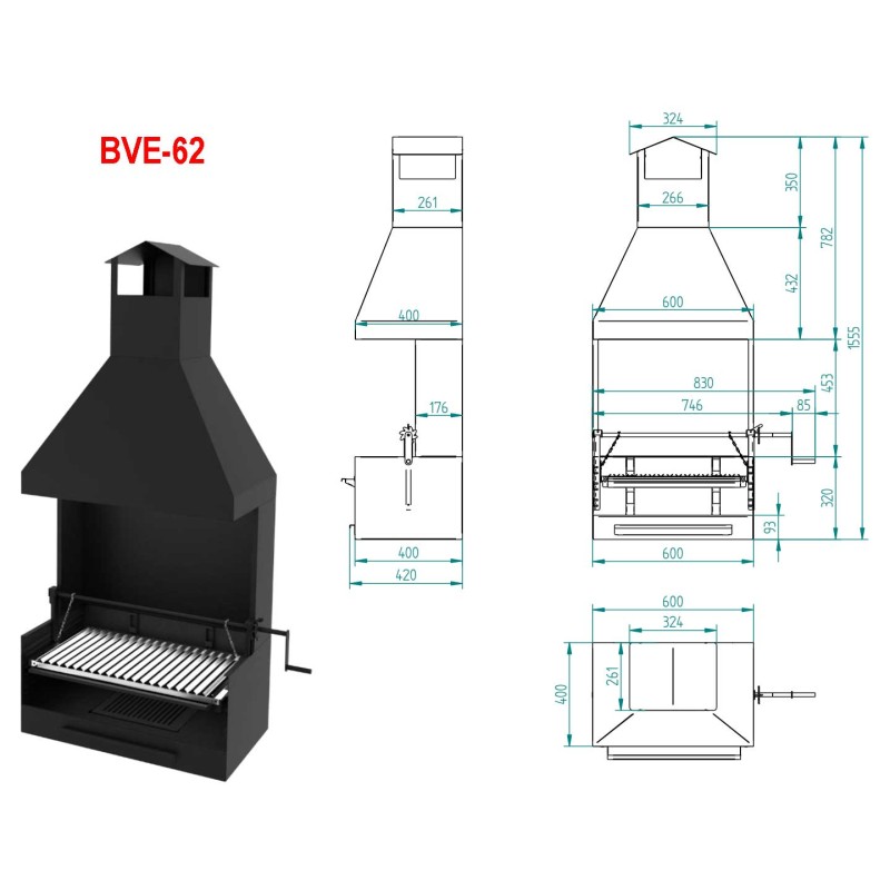 Barbacoa de Carbón y leña con Chimenea y Elevador