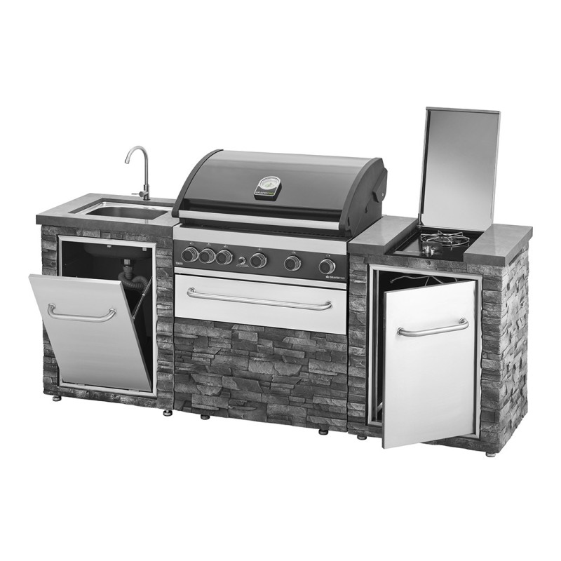 Cocina Exterior Acero Inoxidable y Piedra Alicante Maxim lateral