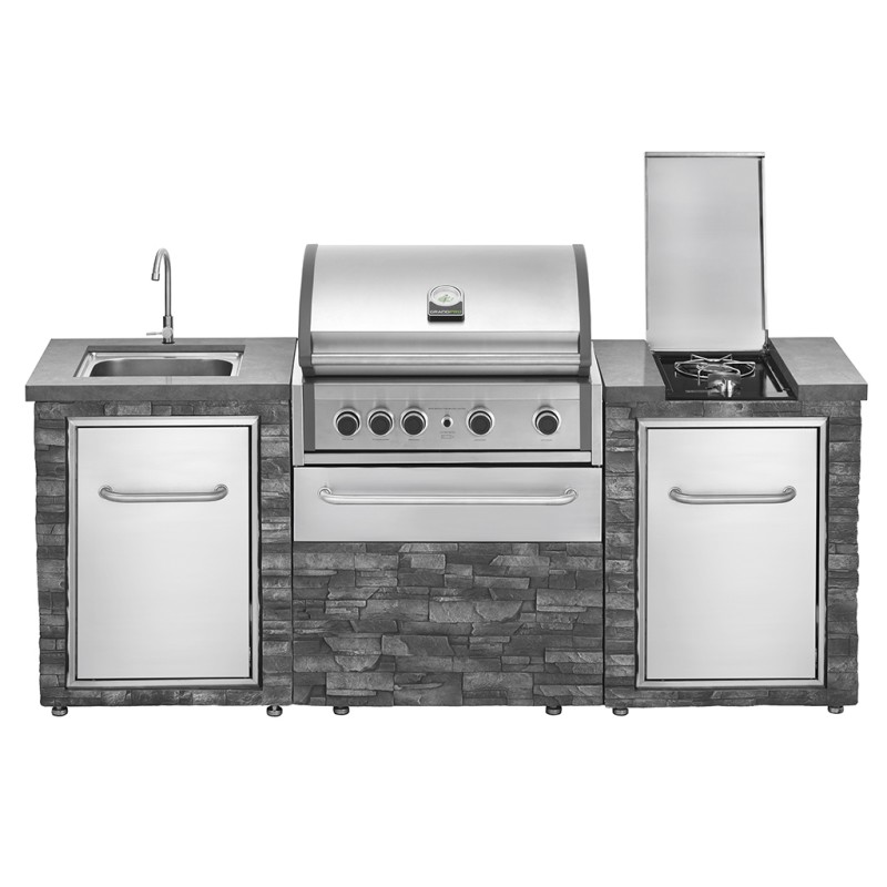 Cocina Exterior Acero Inoxidable y Piedra Alicante Pro Inox. frente abierto