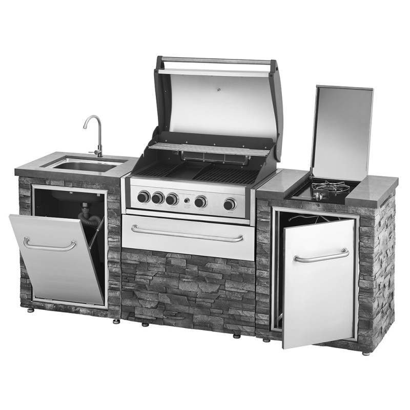 Cocina Exterior Acero Inoxidable y Piedra Alicante Pro Inox. lado abierto