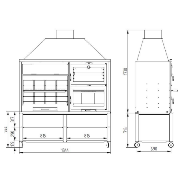 Barbacoa Argentina 200 cm. con Elevador, horno y estantes