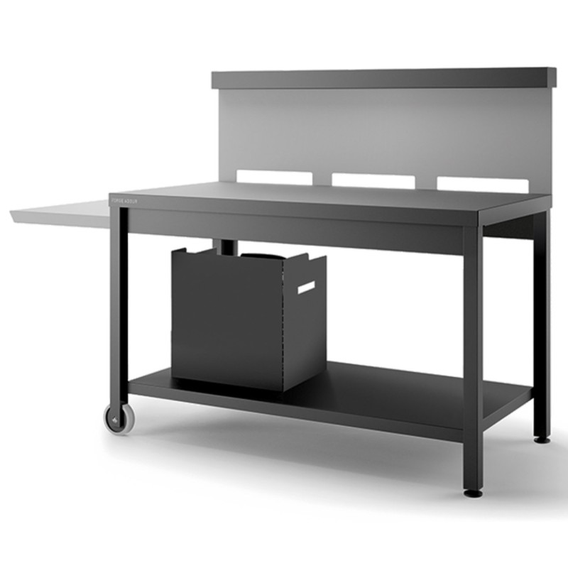 Mesa Rodante Acero Abierta Negro y Gris