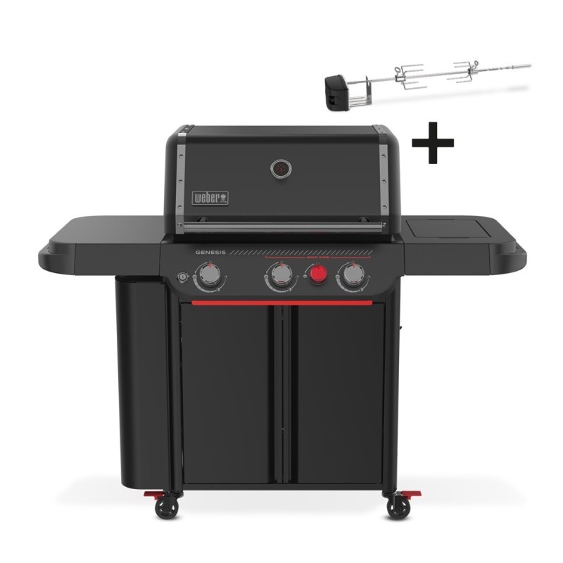 Weber Genesis E-330WR Stealth Edition con Asador Giratorio