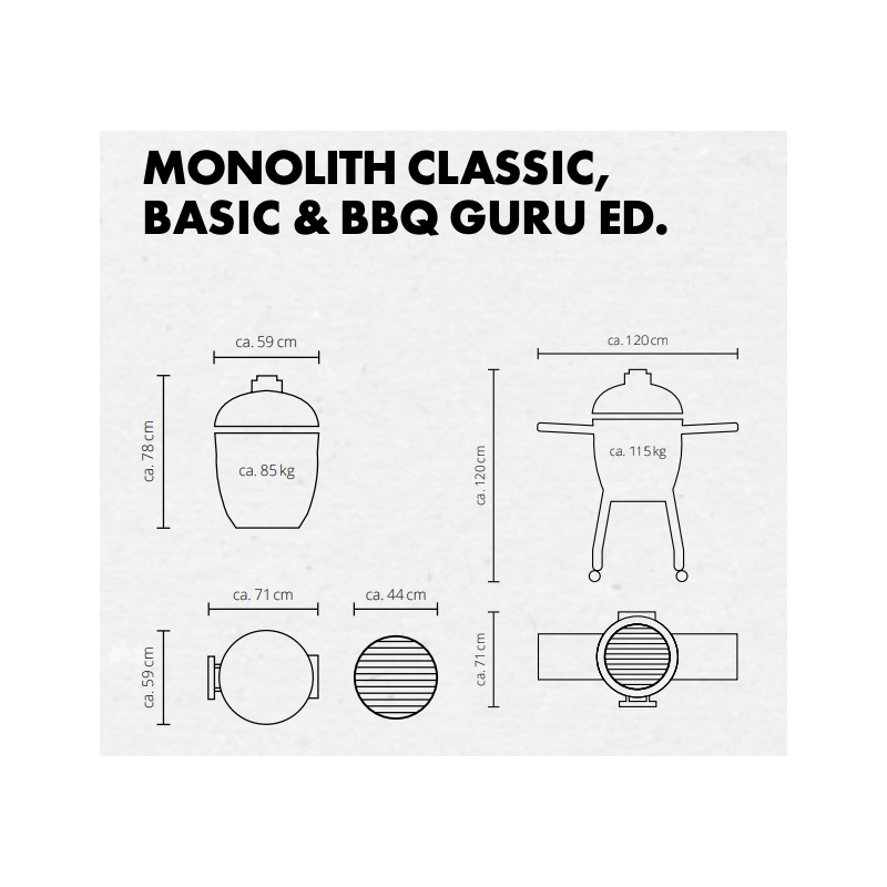 medidas de kamado monolith classic , basic, BBQ guru