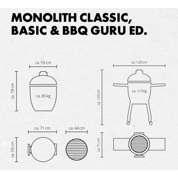 medidas de kamado monolith classic , basic, BBQ guru