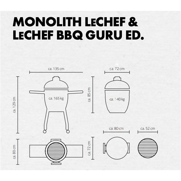 dimensiones de kamado monolith Lechef y Guru edition