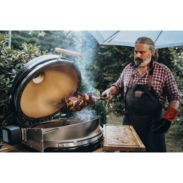 pollo asado en kamado monolith con su rustidor
