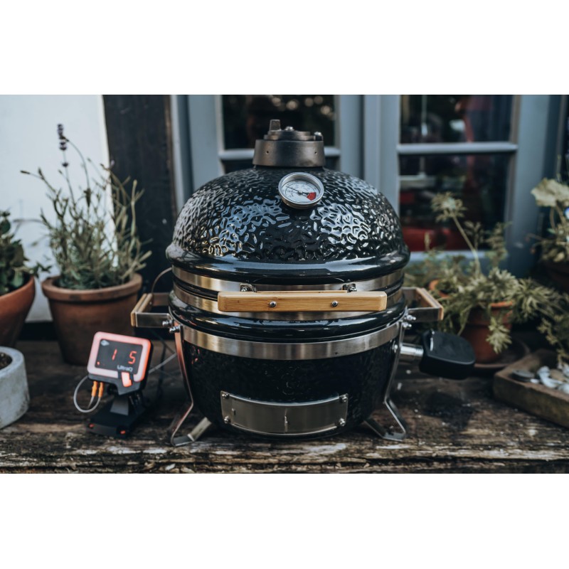 termómetro , kamado icon y soplador pit viper