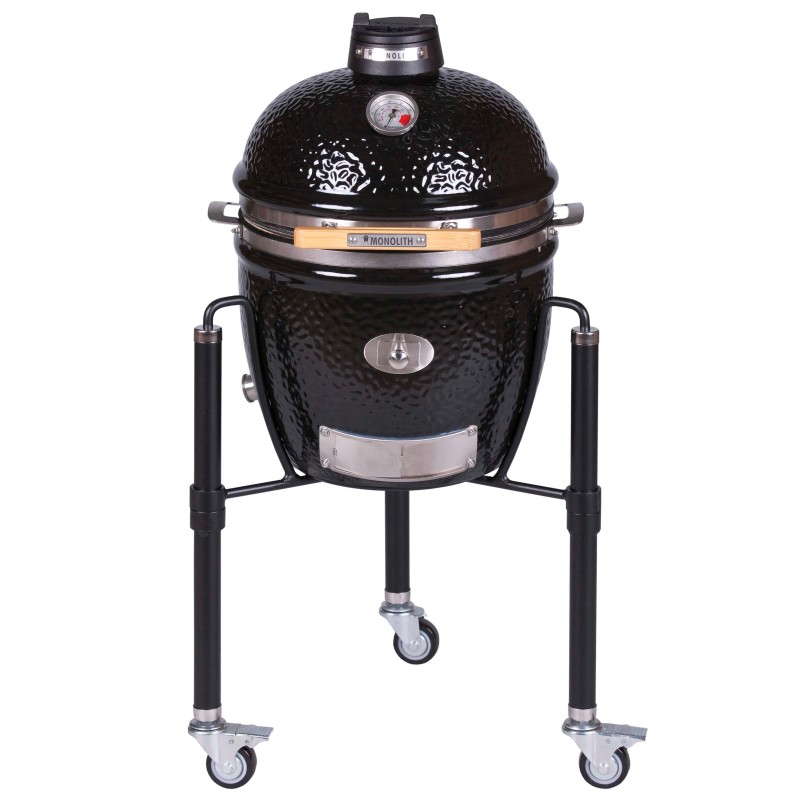 Kamado Monolith Junior Serie Pro 2.0 negra con carro