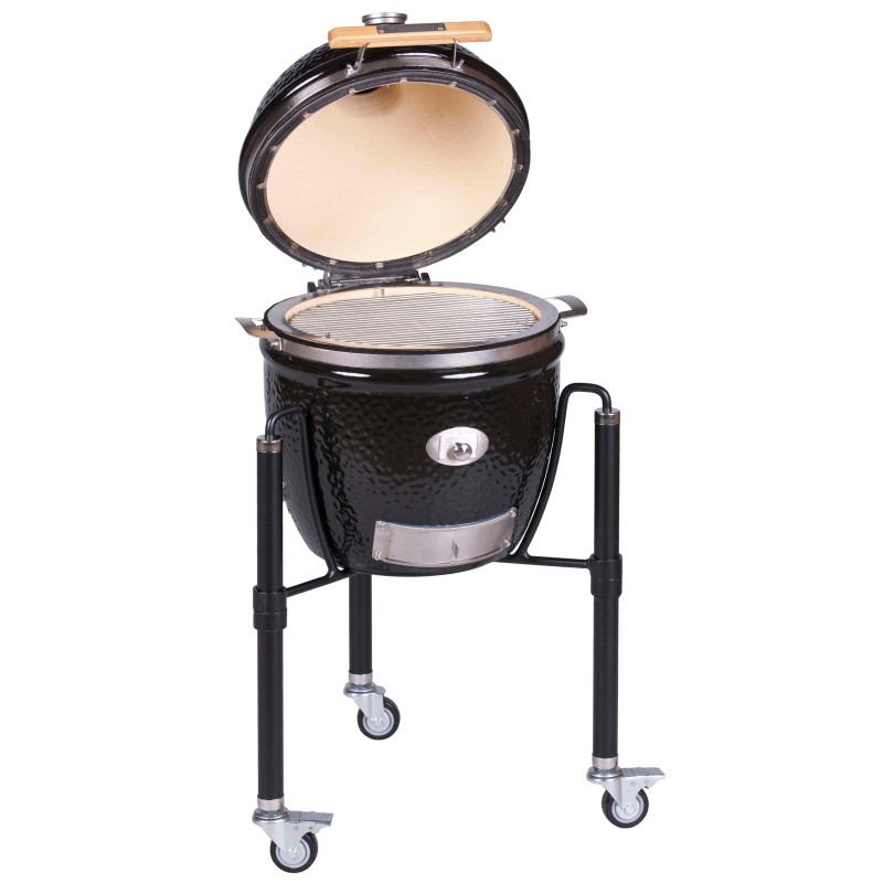 Kamado Monolith Junior Serie Pro 2.0 negra con carro