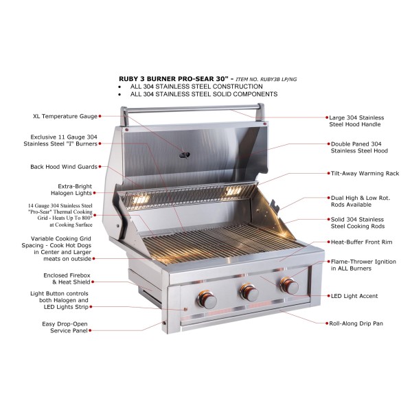 Barbacoa Ruby de 3 quemadores