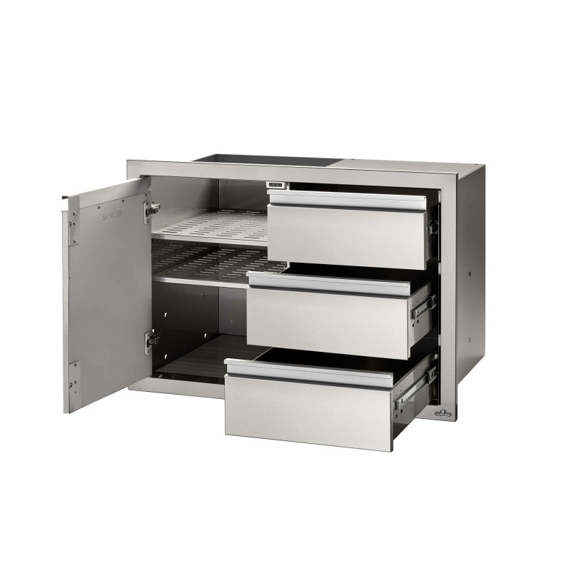 mueble napoleon con cajonera triple mas puerta lateral de acero inoxidable