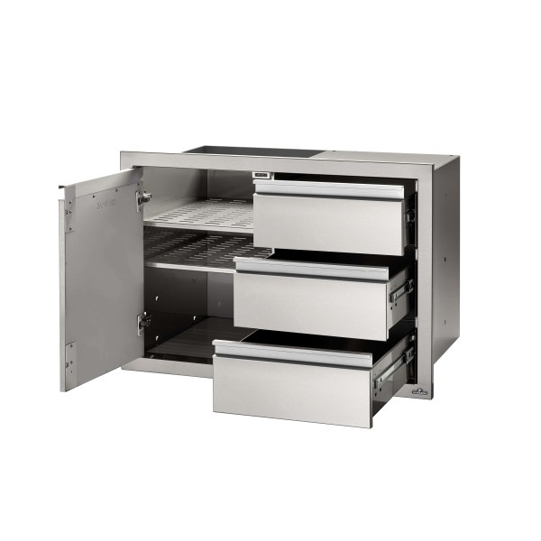 mueble napoleon con cajonera triple mas puerta lateral de acero inoxidable